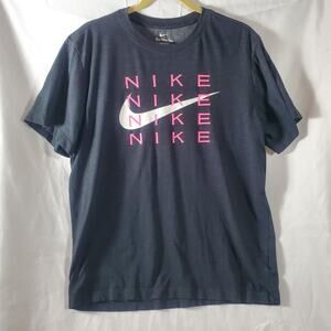Nike Dri-FIT Tee Men’s Large Black Pink Logo Swoosh Graphic T-Shirt Athletic